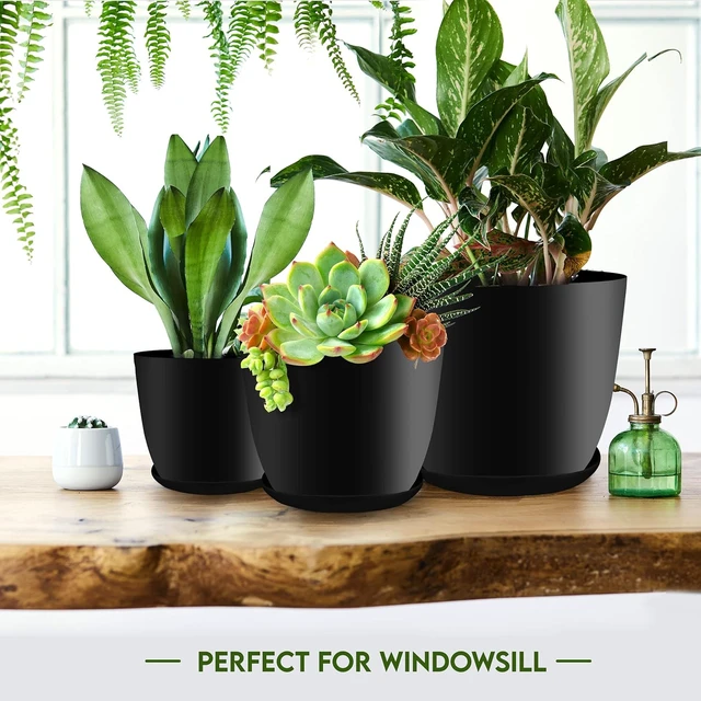 Alt view image 3 of 6 - Plant Pots Indoor with Drainage, 5 Pack Multi-Size Planters Set, Black