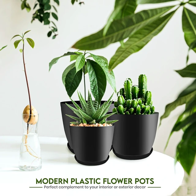 Alt view image 6 of 6 - Plant Pots Indoor with Drainage, 5 Pack Multi-Size Planters Set, Black