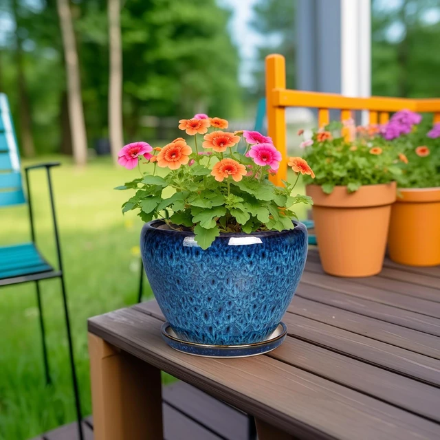 Alt view image 3 of 7 - Ceramic Modern Glaze Succulent Planter Pot with Drainage Hole and Saucer 6 Inch Round Flower Plant Pot for Indoor Outdoor Herb Snake Plants