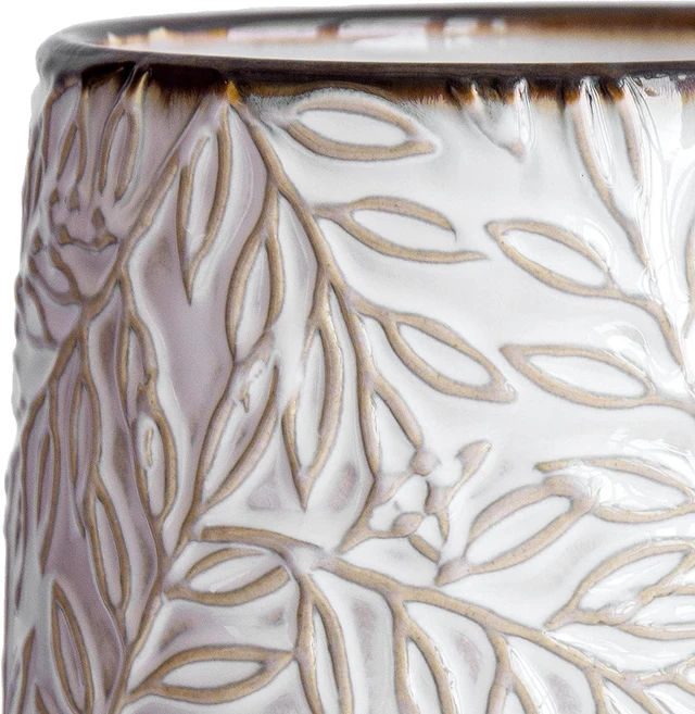 Alt view image 7 of 7 - D'vine Dev Embossed Leaves Ceramic Planter, 4 in, Smoked White, 27-A-Z-1