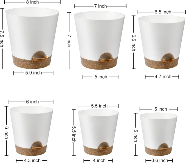 Alt view image 4 of 7 - YNNICO 8,7, 6.5, 6, 5.5, 5 Inches Self Watering Planters for Indoor Plants
