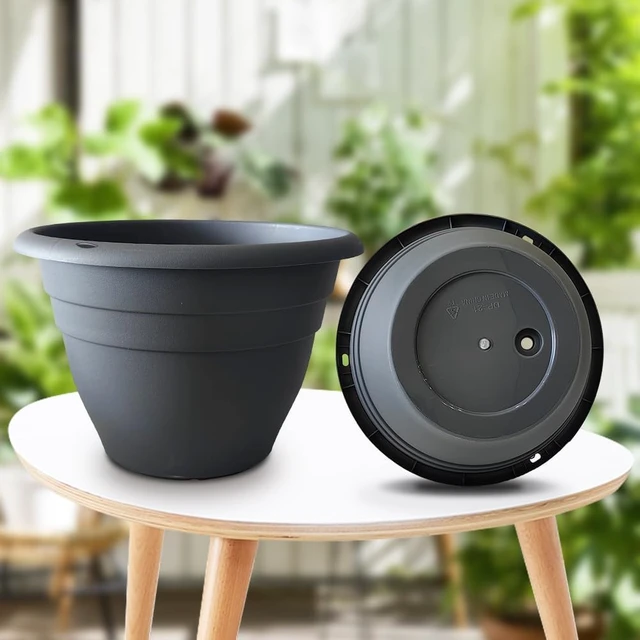 Alt view image 6 of 6 - RooTrimmer 5 Pack 10 Inch Plant Pots for Indoor Outdoor,Plastic Floor Planters with Drainage Holes,Lightweight Flower Pots for Home,Patio & Garden(Grey)