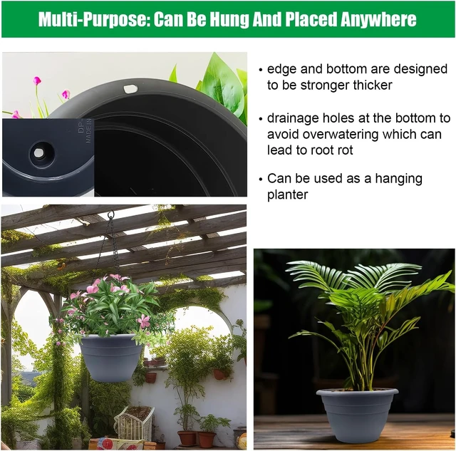 Alt view image 2 of 6 - RooTrimmer 5 Pack 10 Inch Plant Pots for Indoor Outdoor,Plastic Floor Planters with Drainage Holes,Lightweight Flower Pots for Home,Patio & Garden(Grey)