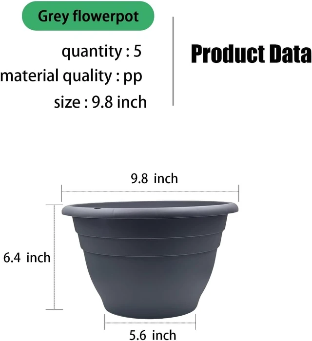 Alt view image 3 of 6 - RooTrimmer 5 Pack 10 Inch Plant Pots for Indoor Outdoor,Plastic Floor Planters with Drainage Holes,Lightweight Flower Pots for Home,Patio & Garden(Grey)