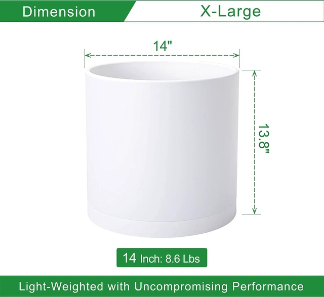 Alt view image 2 of 7 - D'vine Dev Plastic Planter Pot with Saucer, 14 in, White, 74-X-A-4