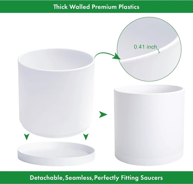 Alt view image 4 of 7 - D'vine Dev Plastic Planter Pot with Saucer, 14 in, White, 74-X-A-4
