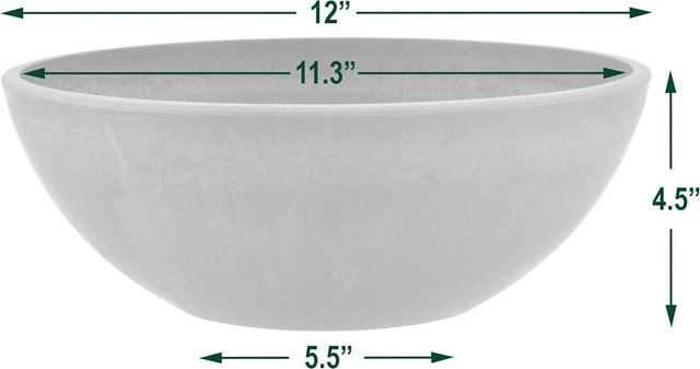 Alt view image 4 of 4 - PSW Pot Collection M30DC 12-inch Plastic/Stone/Wood Composite Low Bowl Planter No Drainage Hole (Drillable), Shallow Indoor/Outer Pot for Succulents, Bonsai, Fairy Gardens, Herbs, Dark Charcoal