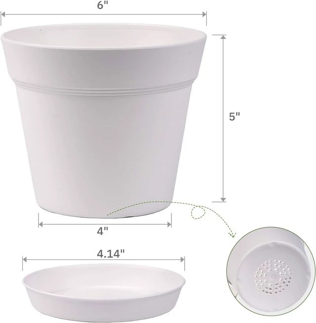 Alt view image 5 of 6 - 6 Inch Plastic Plant Pots with Drainage Holes and Trays (15 Pcs)