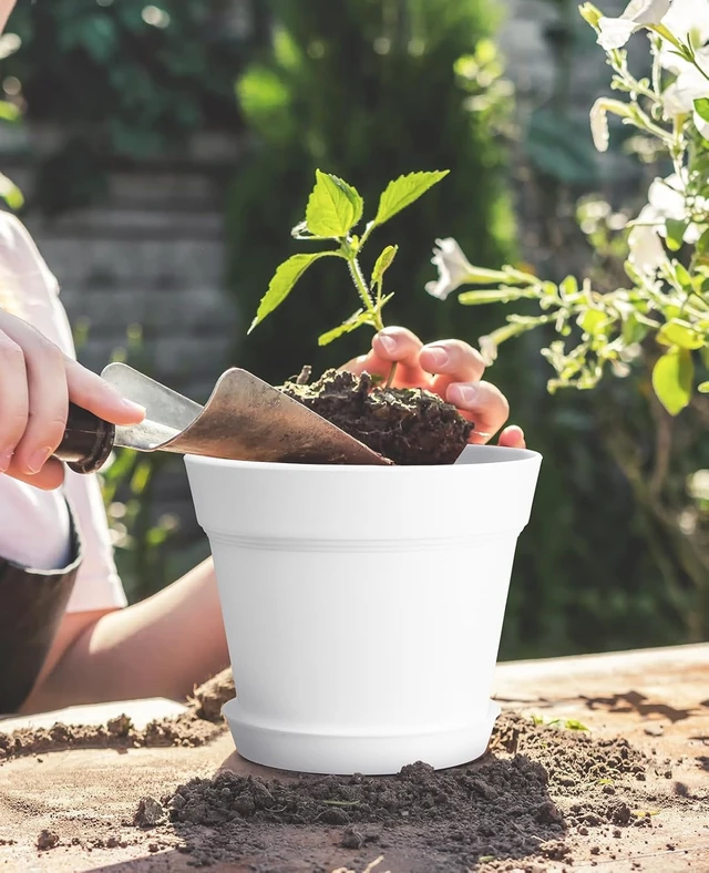Alt view image 3 of 6 - 6 Inch Plastic Plant Pots with Drainage Holes and Trays (15 Pcs)