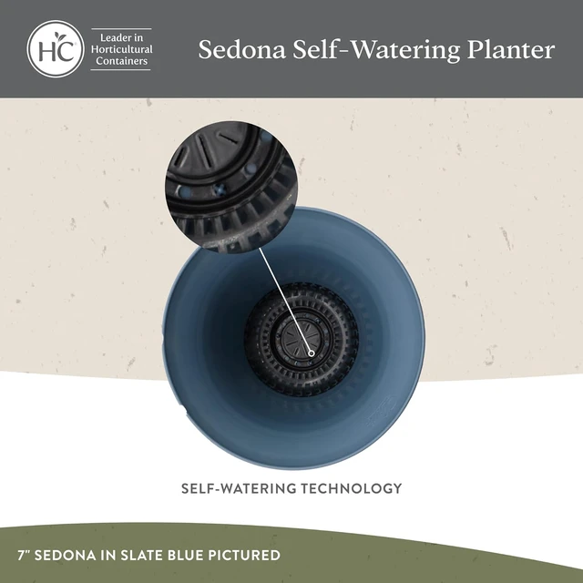 Alt view image 3 of 7 - The HC Companies Sedona Round Self-Watering Pot - Lightweight Self Care Planter - Plastic Planter for Herbs & More - Durable Plant Pots for Indoor & Outdoor Plants (12" Cottage Stone, Pack of 1)