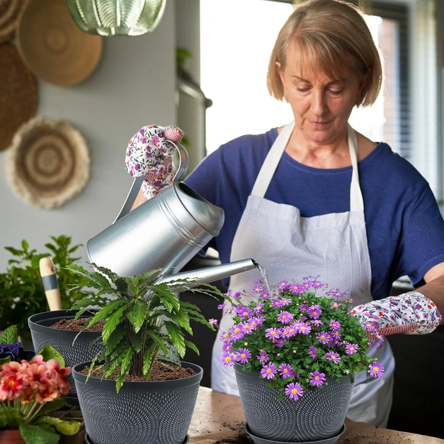 Alt view image 2 of 6 - Flower Pots for Outdoor,Plastic Plant Pots with Drainage Hole & Tray