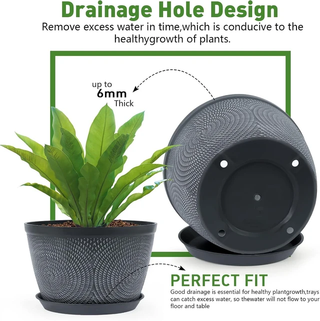 Alt view image 4 of 6 - Flower Pots for Outdoor,Plastic Plant Pots with Drainage Hole & Tray