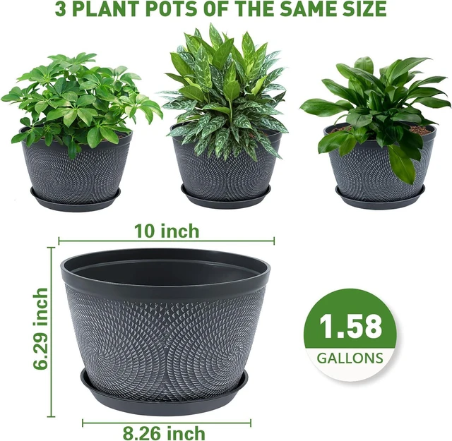 Alt view image 6 of 6 - Flower Pots for Outdoor,Plastic Plant Pots with Drainage Hole & Tray