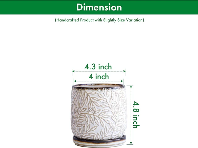 Alt view image 3 of 7 - D'vine Dev Embossed Leaves Ceramic Planter, 4 in, Smoked White, 27-A-Z-1