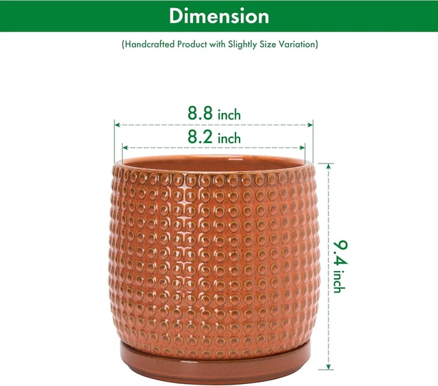 Alt view image 3 of 7 - D'vine Dev Beaded Ceramic Pot with Saucer, 8 in, Pumpkin, 27-C-Q-J