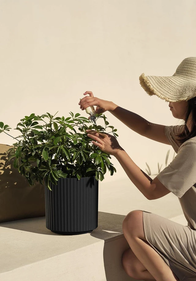 Alt view image 5 of 7 - Veradek Demi Series Round Planter for Porch, Patio, Backyard | Durable Plastic-Concrete Material | Modern Décor for Tall Plants, Flowers