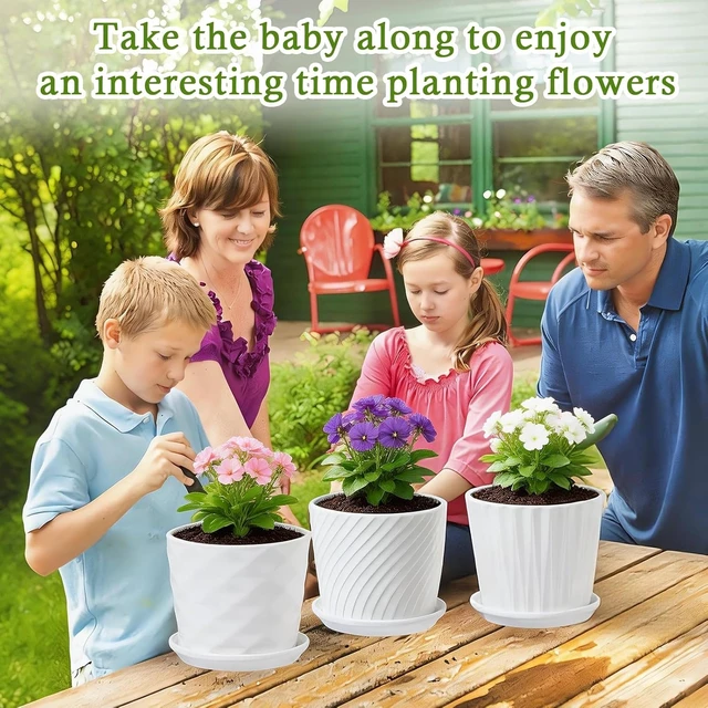 Alt view image 6 of 7 - 5.5 Ceramic Plant Pots with Drainage and Saucer 4PCs White