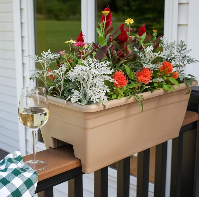 Alt view image 3 of 5 - The HC Companies 24 Inch Deck Rail Box Planter Lightweight Outdoor Plastic Plant Pot for Herbs and Flowers, White