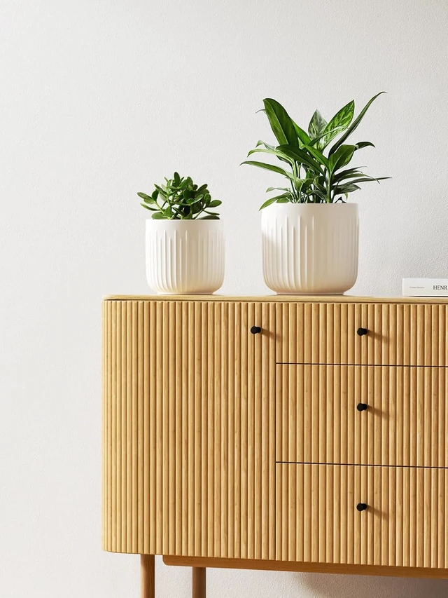 Alt view image 7 of 7 - LE TAUCI Ceramic Planters, 8.3/7/6 Inch Indoor Pots for Plants with Drainage Holes & Mesh, Modern Matte Glaze Cylinder Fluted Plant Pot for Snake Plant, Set of 3, White