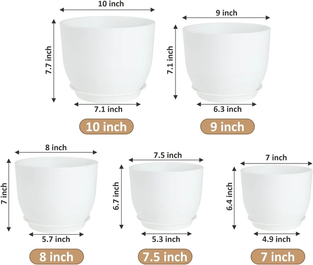 Alt view image 2 of 6 - YNNICO 10/9/8/7.5/7 Inch Plant Pots with Drainage & Saucers for Plants