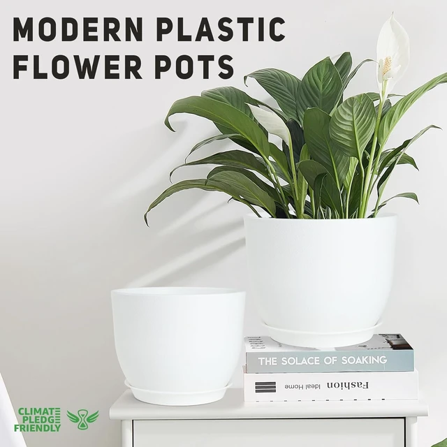 Alt view image 4 of 6 - YNNICO 10/9/8/7.5/7 Inch Plant Pots with Drainage & Saucers for Plants