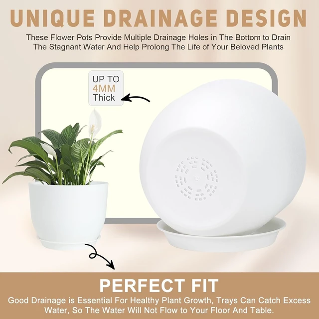 Alt view image 3 of 6 - YNNICO 10/9/8/7.5/7 Inch Plant Pots with Drainage & Saucers for Plants