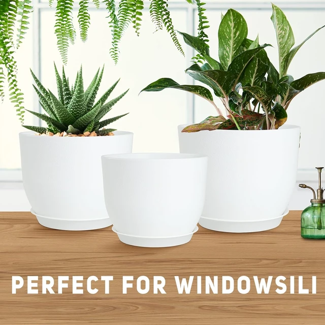 Alt view image 5 of 6 - YNNICO 10/9/8/7.5/7 Inch Plant Pots with Drainage & Saucers for Plants