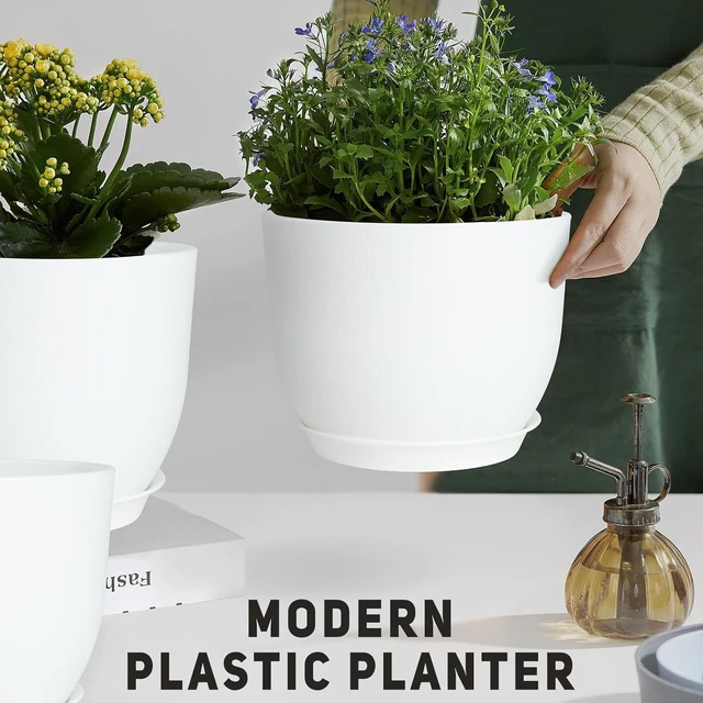Alt view image 6 of 6 - YNNICO 10/9/8/7.5/7 Inch Plant Pots with Drainage & Saucers for Plants