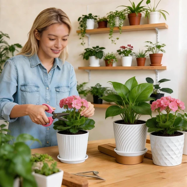 Alt view image 4 of 7 - 5.5 Ceramic Plant Pots with Drainage and Saucer 4PCs White
