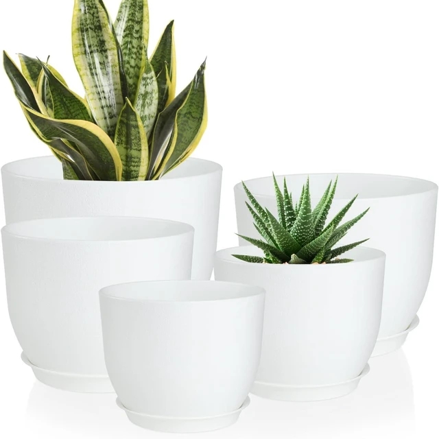 Main image of YNNICO 10/9/8/7.5/7 Inch Plant Pots with Drainage & Saucers for Plants