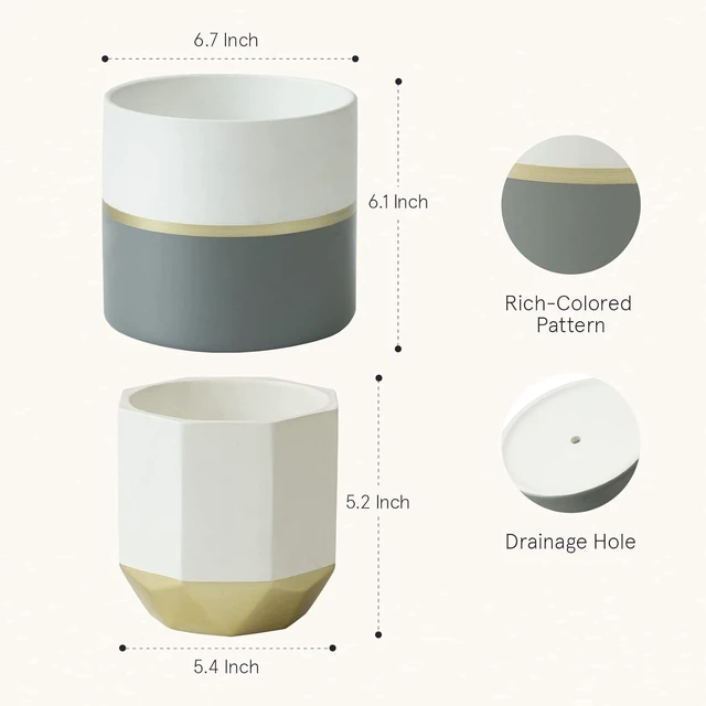 Alt view image 2 of 7 - LA Jolie Muse Ceramic Flower Pots, 6.7 & 5.4 Inch Indoor Plant Pot Set of 2