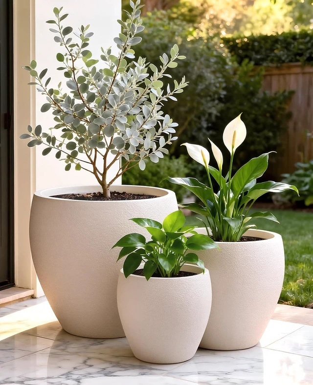 Alt view image 2 of 4 - 14.5/12/9.6 Inch Large Plastic Flower Pots with Drainage (3 Pcs)