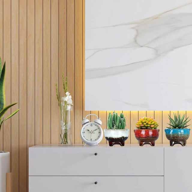 Alt view image 6 of 7 - Succulent Pots, 4 Inch Small Ceramic Pots for Indoor Plants