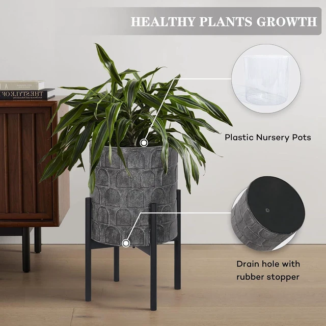 Alt view image 4 of 7 - Planters for Indoor Plants, Set of 2 Modern Planter with Stand