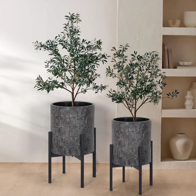 Alt view image 5 of 7 - Planters for Indoor Plants, Set of 2 Modern Planter with Stand