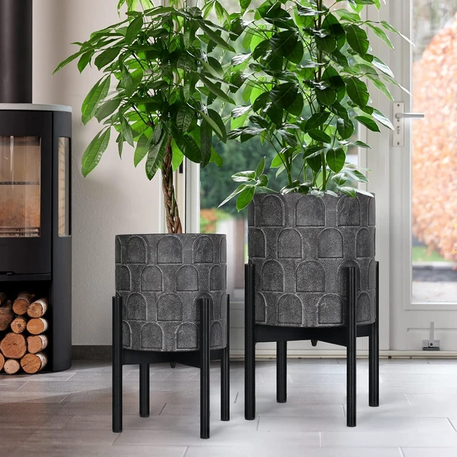 Alt view image 6 of 7 - Planters for Indoor Plants, Set of 2 Modern Planter with Stand