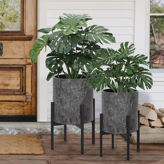 Alt view image 7 of 7 - Planters for Indoor Plants, Set of 2 Modern Planter with Stand