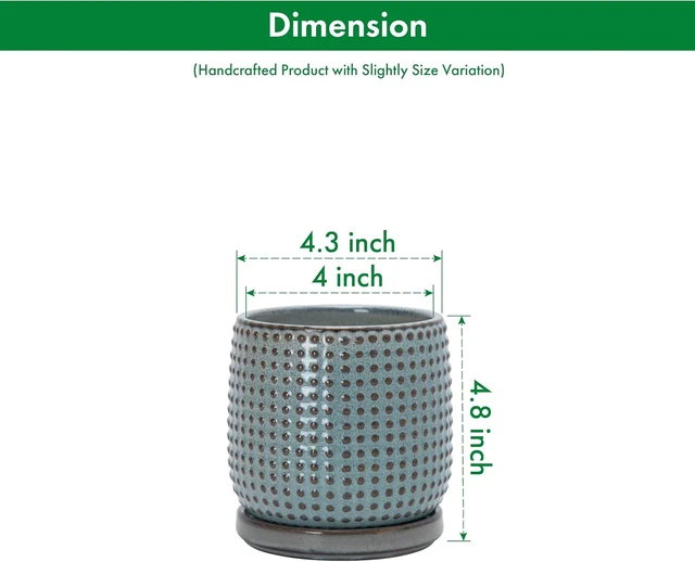 Alt view image 3 of 7 - D'vine Dev Beaded Ceramic Pot with Saucer, 4 in, Graphite Blue, 27-C-Z-9