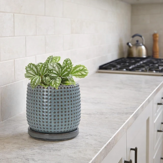 Alt view image 5 of 7 - D'vine Dev Beaded Ceramic Pot with Saucer, 4 in, Graphite Blue, 27-C-Z-9