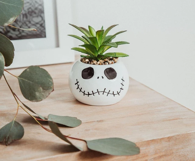 Alt view image 3 of 7 - Toynk Disney The Nightmare Before Christmas Jack Skellington 3-Inch Ceramic Mini Planter with Artificial Succulent | Small Flower Pot, Faux Indoor Plants for Desk Shelf, Home Decor Trinket Tray
