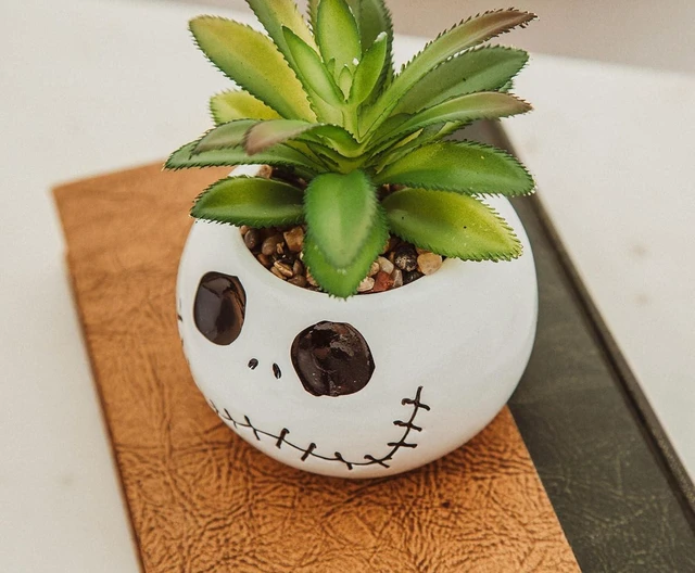 Alt view image 4 of 7 - Toynk Disney The Nightmare Before Christmas Jack Skellington 3-Inch Ceramic Mini Planter with Artificial Succulent | Small Flower Pot, Faux Indoor Plants for Desk Shelf, Home Decor Trinket Tray