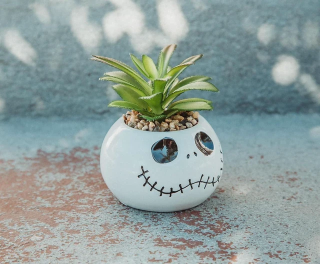Alt view image 5 of 7 - Toynk Disney The Nightmare Before Christmas Jack Skellington 3-Inch Ceramic Mini Planter with Artificial Succulent | Small Flower Pot, Faux Indoor Plants for Desk Shelf, Home Decor Trinket Tray