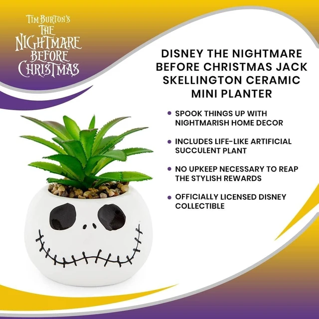 Alt view image 7 of 7 - Toynk Disney The Nightmare Before Christmas Jack Skellington 3-Inch Ceramic Mini Planter with Artificial Succulent | Small Flower Pot, Faux Indoor Plants for Desk Shelf, Home Decor Trinket Tray