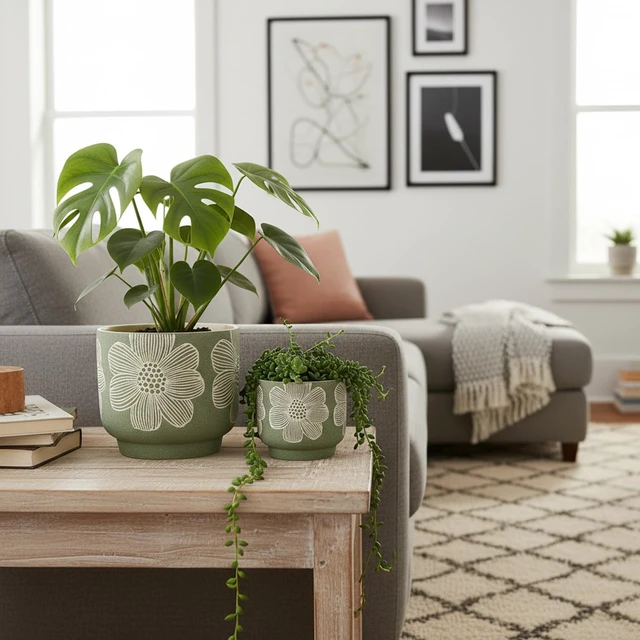 Alt view image 6 of 7 - 6 Inch Ceramic Plant Pots with Drainage Holes for Indoor Plants