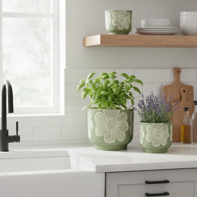 Alt view image 5 of 7 - 6 Inch Ceramic Plant Pots with Drainage Holes for Indoor Plants
