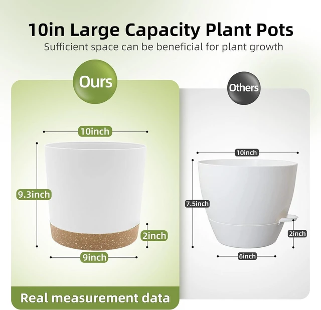 Alt view image 2 of 6 - QCQHDU 10 inch Plant Pot, 2 Pack Planters for Indoor Plants with Drainage Holes & Saucer, Outdoor Flower Pots Home Garden Modern Decor
