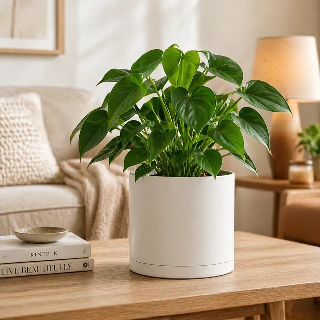 Alt view image 7 of 7 - Giraffe Creation 12 Inch Cylinder Plant Pot, Modern Round Planter with Drainage Holes and Saucer, Durable Plastic Flower Pot for Indoor Outdoor Plants, White