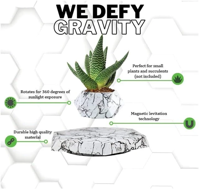 Alt view image 3 of 6 - BandDlevs Floating Pots for Plants - Levitating Pot - Levitating Planter for Bonsai, Succulents, Air Plants - Floating Magnetic Display for Home Office Desks -Magnetic Levitation Plant Holder (Marble)