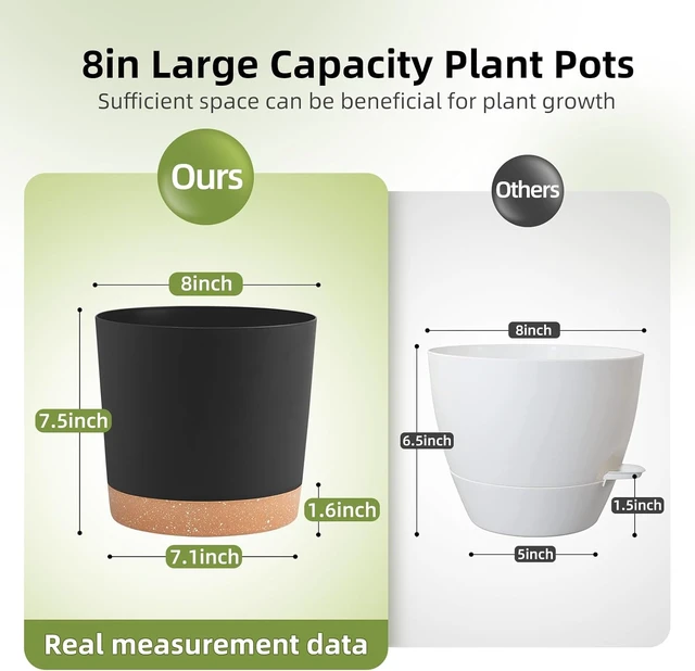 Alt view image 2 of 7 - QCQHDU 8 inch Plant Pot, 2 Pack Planters for Indoor Plants with Drainage Holes & Saucer, Outdoor Flower Pots Home Garden Modern Decor
