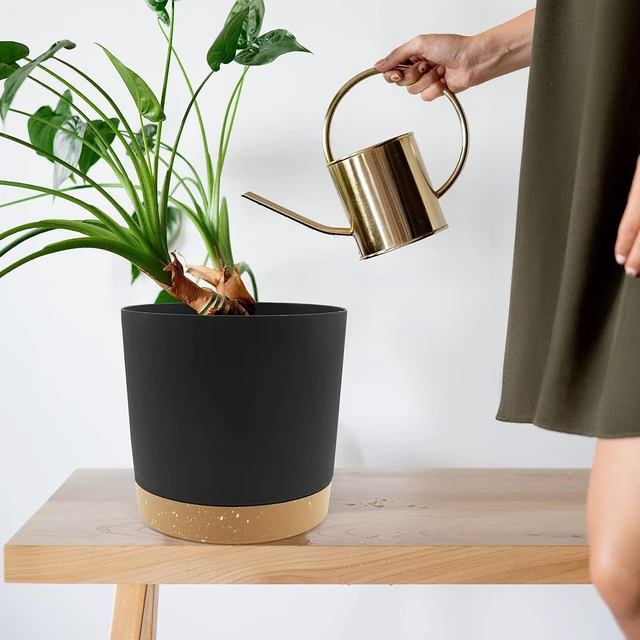 Alt view image 5 of 7 - QCQHDU 8 inch Plant Pot, 2 Pack Planters for Indoor Plants with Drainage Holes & Saucer, Outdoor Flower Pots Home Garden Modern Decor